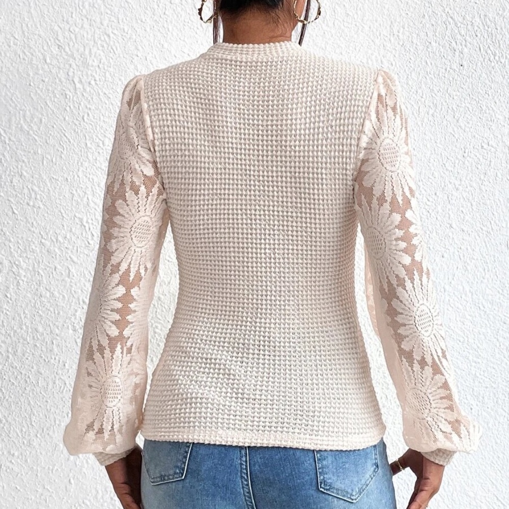 057 Boho Floral Sheer Lace Sleeve Top - Picture 5 of 8